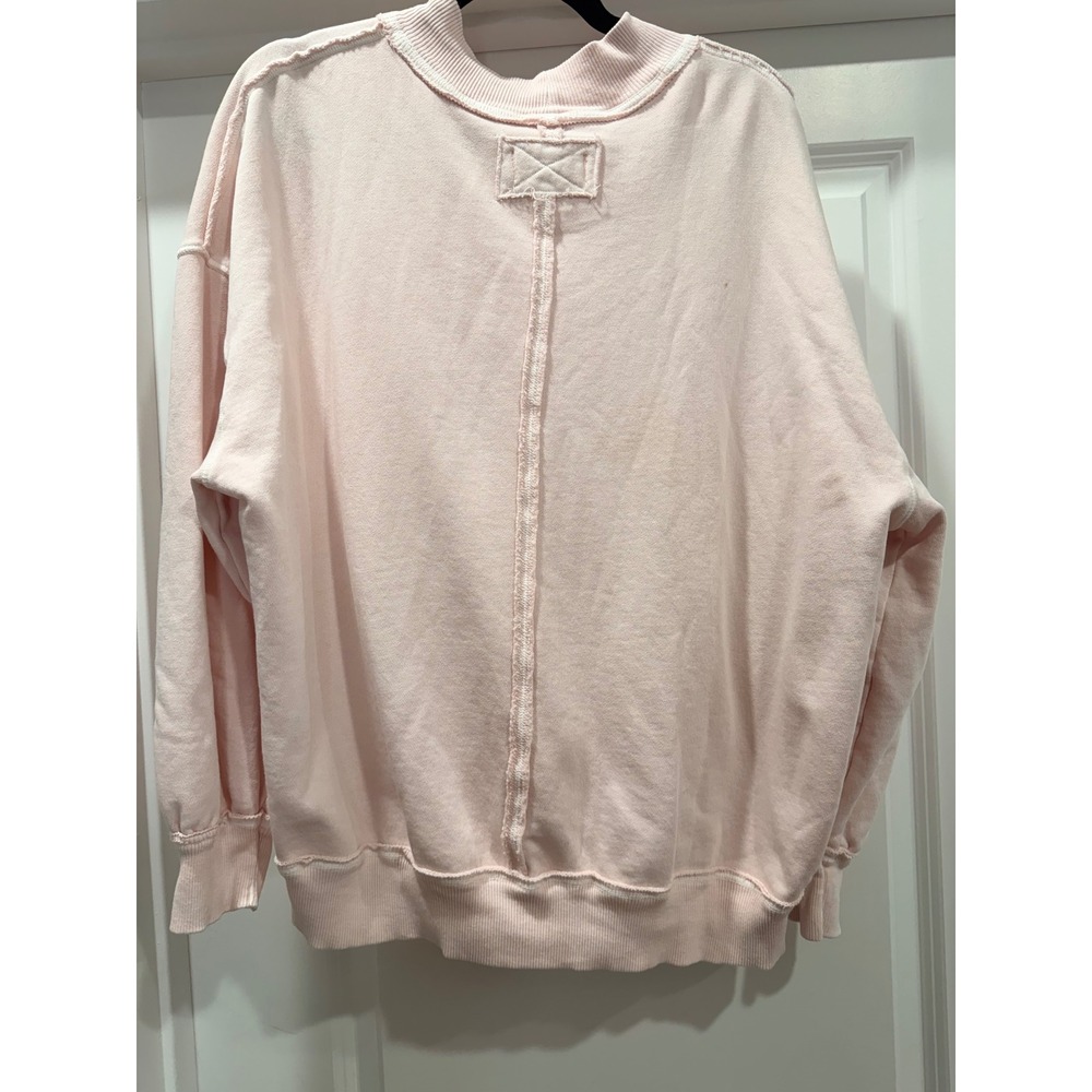 WE THE FREE Pink Mock Neck Ribbed Long Sleeve Oversized Sweatshirt Women S - Picture 7 of 10